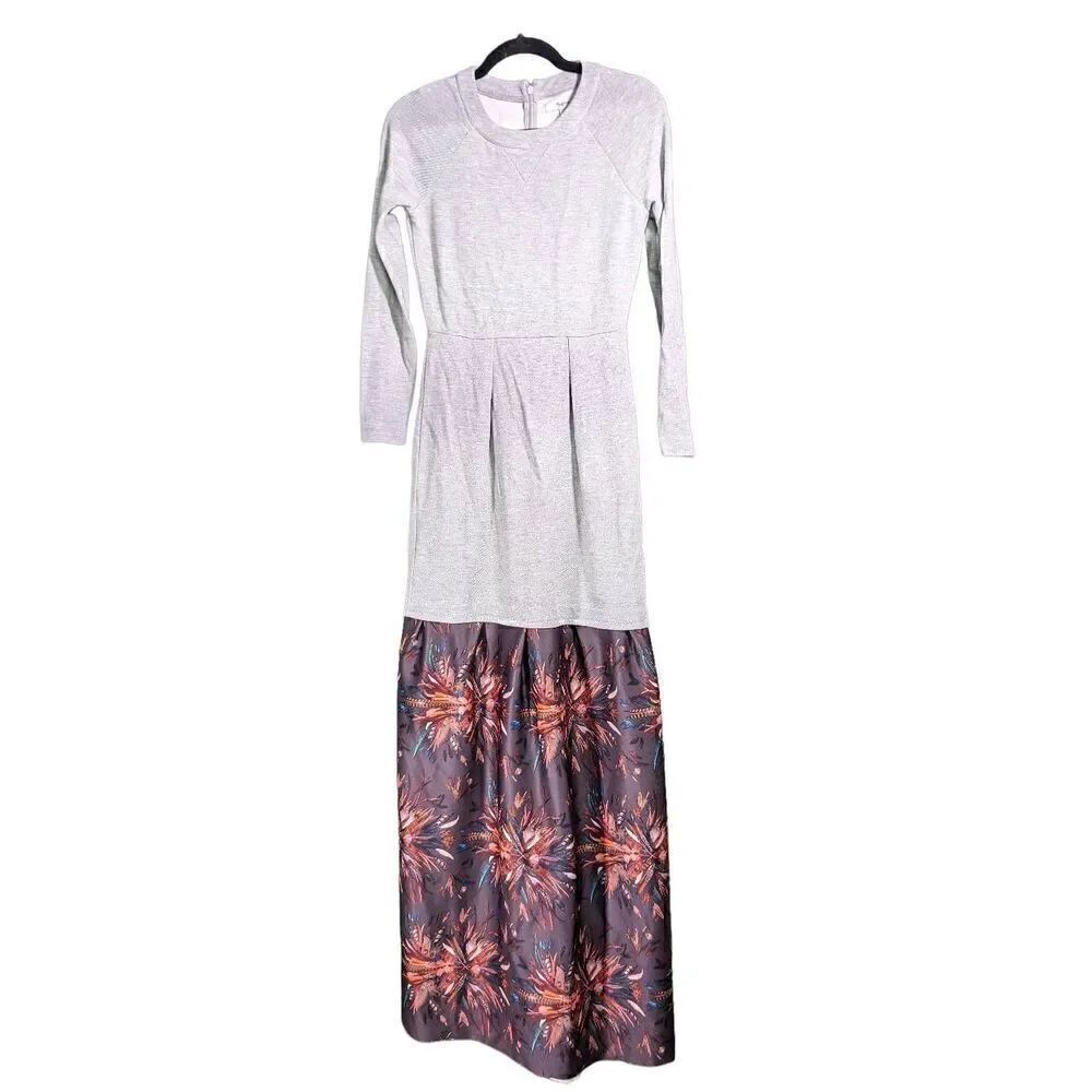 Madewell Long Gray Dress Long Sleeves Round Neck Back Zipper Women's XS